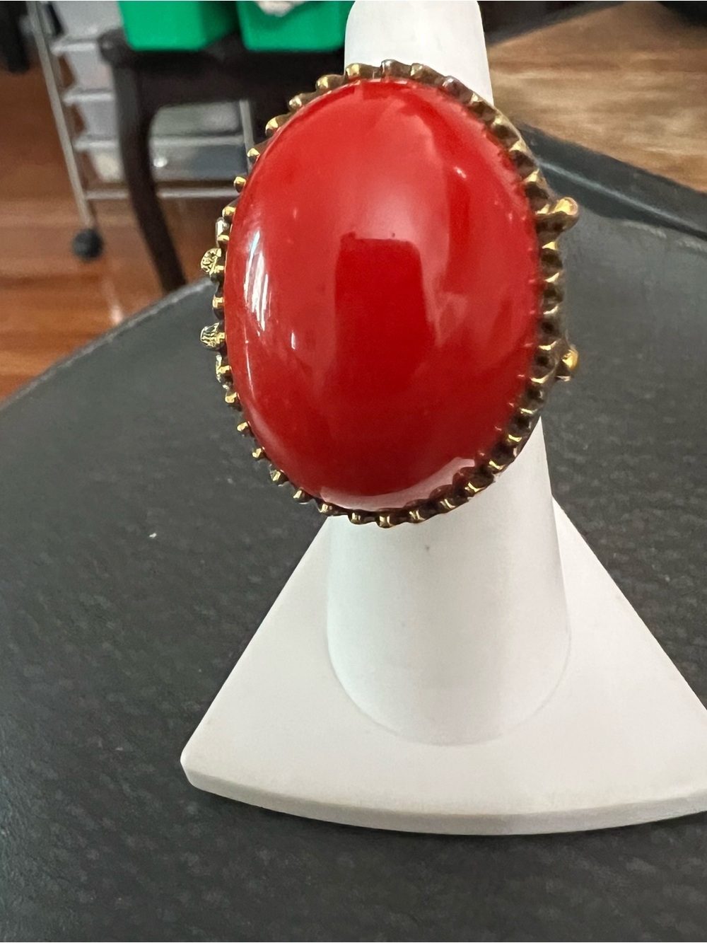 Bold Red Oval Statement Ring - Gold-Tone Setting poison Ring